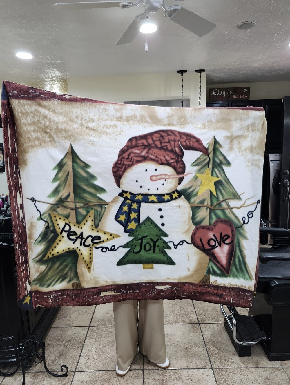 Laurie Korsgaden Festive Snowman Holiday Throw Blanket